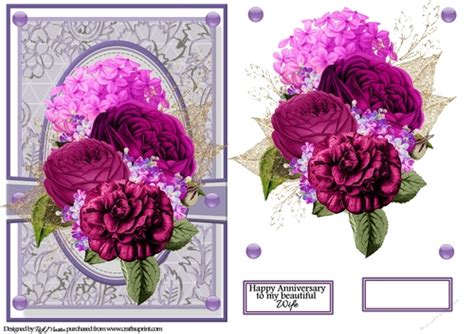 A5 Purple Delight Floral Card Front Decoupage And Sentiments Cup1141916