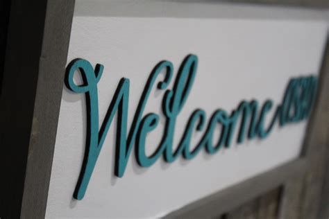 Welcome Ish Welcomeish Wood Sign D Raised Text Teal And Gray Font