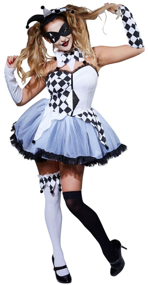 Women Black White Tights Harlequin Halloween Fancy Dress Circus Clown