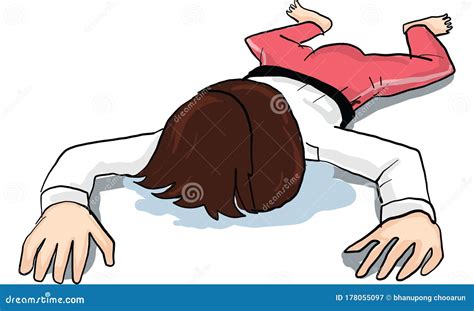 Cartoon Of Man In White Suit Action Lay Down On The Floor Stock Vector