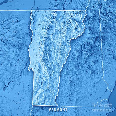 Vermont State Usa 3d Render Topographic Map Blue Digital Art By Frank