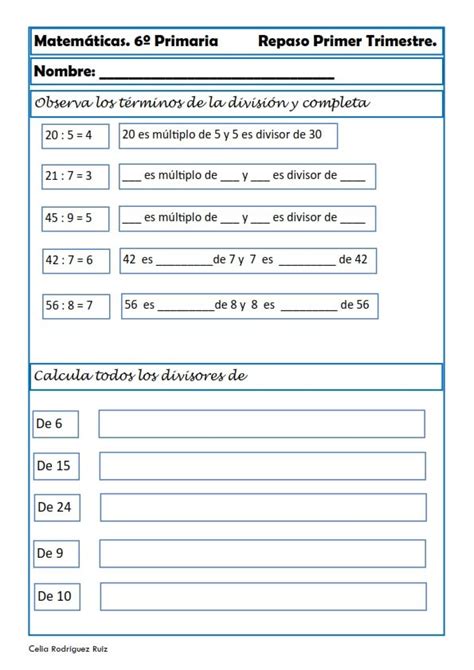 Ejercicios De Matemáticas Para Sexto De Primaria Niños 11 12 Años