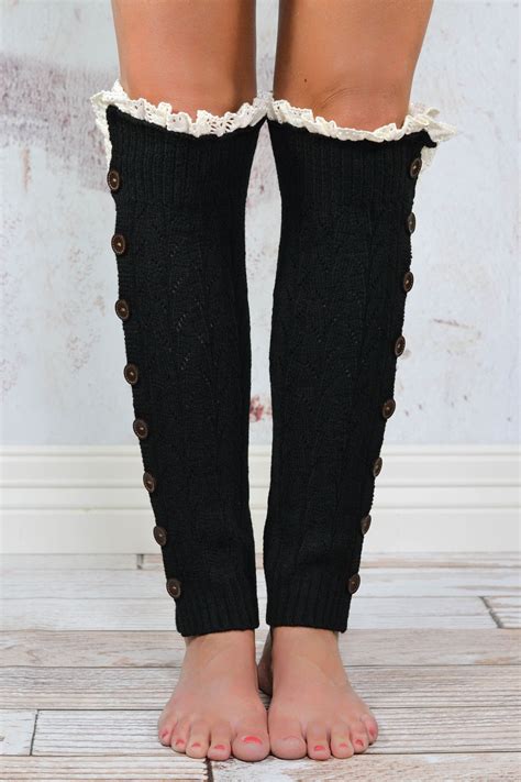 black button down leg warmers with lace trim