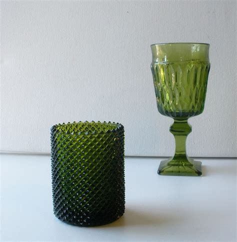 vintage green glass votive candle holder faroy