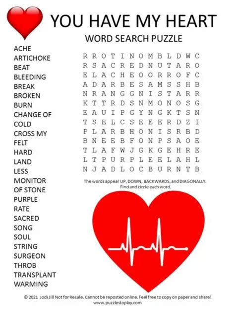 Heart Word Search Puzzle Puzzles To Play