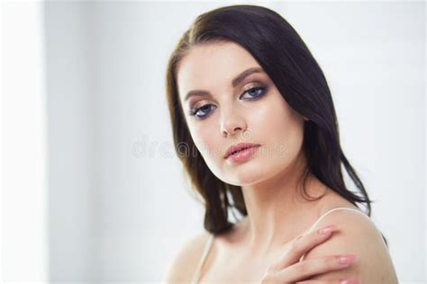 Beautiful Brunette Lying On Bed At Home Stock Image Image Of Brunette