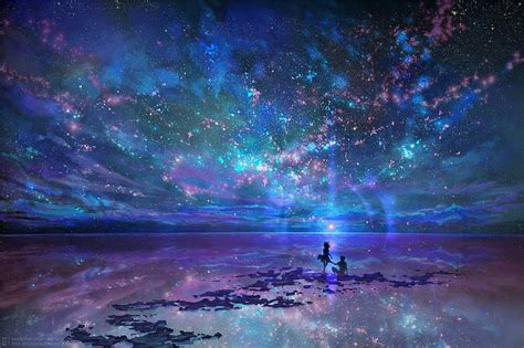 Hd Wallpaper Anime Couple Scenic Stars Night Sky Silhouette