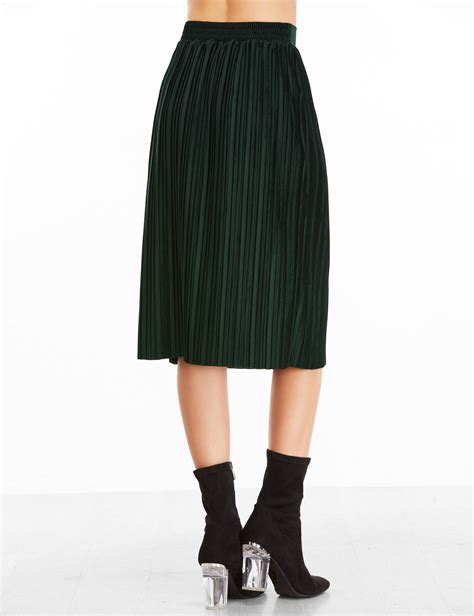 Dark Green Elastic Waist Pleated Skirt Sheinsheinside