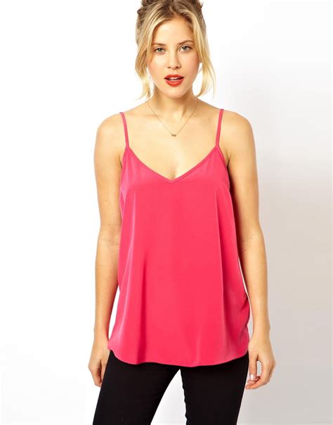 Lyst Asos Longline Woven Cami Top In Pink