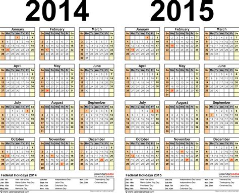 2014 2015 Calendar Free Printable Two Year Excel Calendars