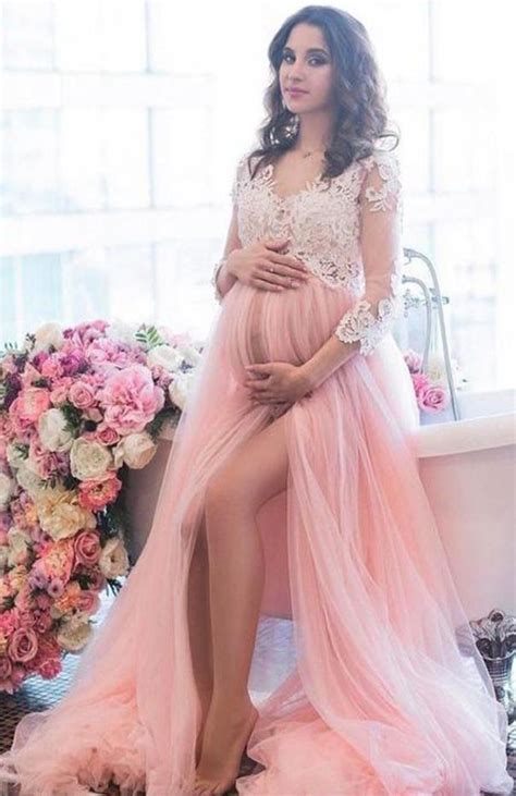 Charming Long Sleeves Pink Maternity Prom Dresses For Photograph Evening Dress Dresses For