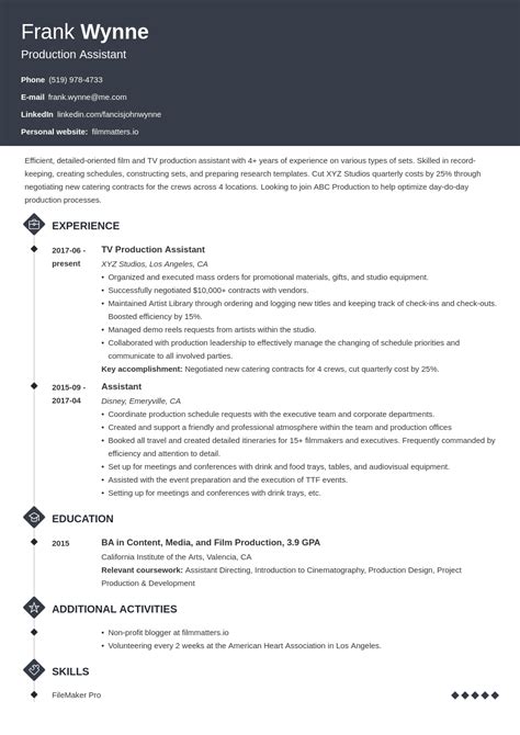 Film Production Assistant Resume Sample