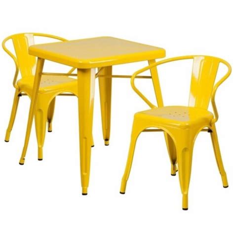 Commercial Grade 2375 Square Yellow Metal Indoor Outdoor Table Set