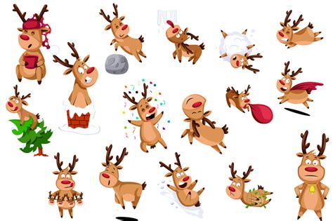16x Funny Christmas Reindeer Illustrations By Morphart Thehungryjpeg