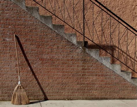 Broom Leaning Against A Brick Wall Stock Image Image Of Detail