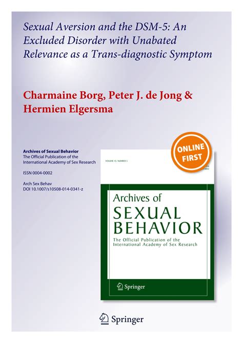 Pdf Sexual Aversion And The Dsm 5 An Excluded Disorder With Unabated Relevance As A Trans