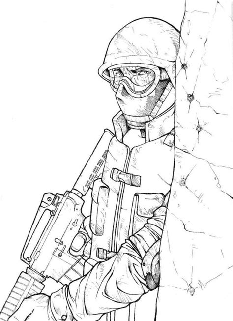 Coloriage Soldat De Call Of Duty Supervise Le Terrain