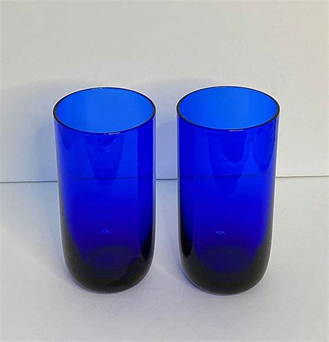 Cobalt Blue Tumbler Drinking Glasses Midcentury Modern Etsy