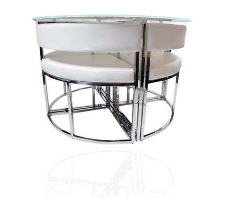 Oak and rubberwood make good materials for. White Round Stowaway Glass Dining Table and Chairs Set ...