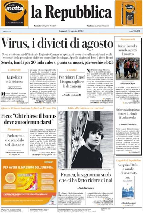 Le Prime Pagine Di Lunedì 10 Agosto 2020 Il Post