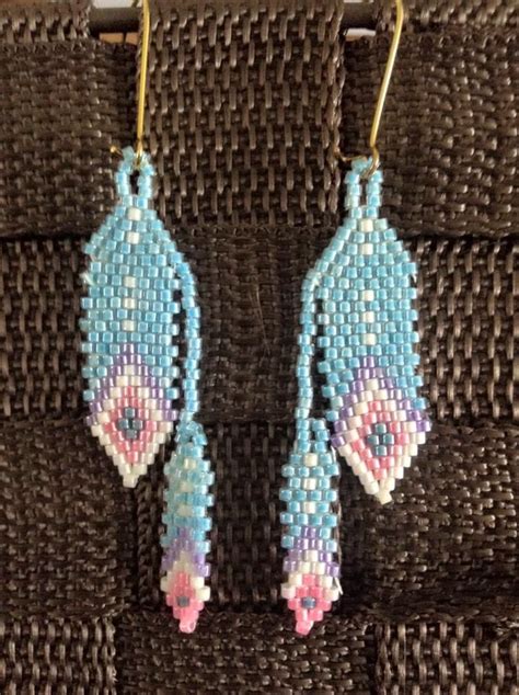 Brickstitch Feathers I Made 2015 2016 Beaded Earrings Bead Earrings