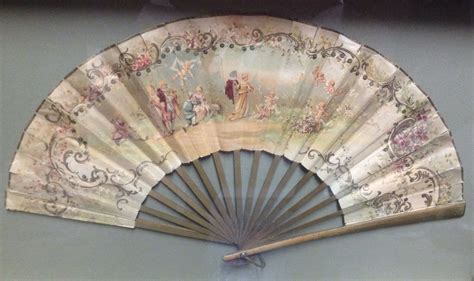 My Personal Collection Vintage Paper Fan With Gold Painted Wood Sticks