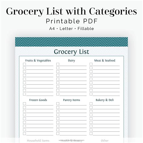 Grocery Shopping List With Categories Chevron Fillable