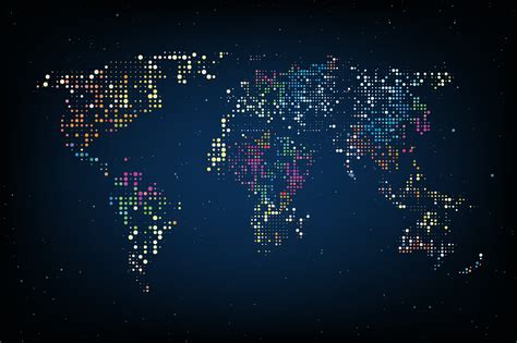 Dotted World Map Abstract Computer Graphic World Map Of Colorful Round