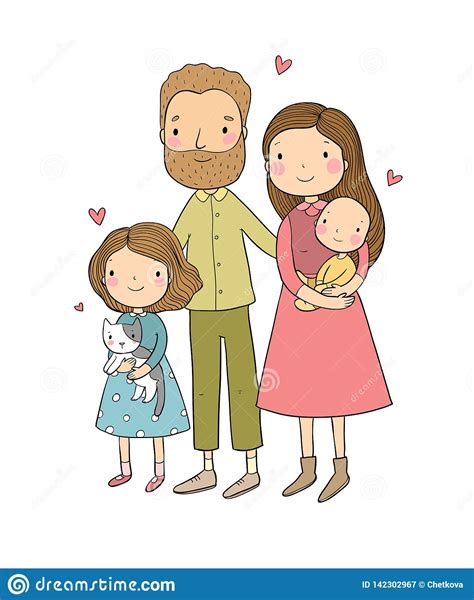Una Familia Feliz Padres Con Los Niños Papá Mamá Hija E