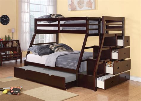 Our kids' bunk bed not only gave our kids a safe place to sleep and relax, but also served as storage for their books i've spoken with bunk bed manufacturers to find out what makes a great bed, and with other parents and friends about what they are looking for in bunk. Edward Kids Espresso Twin/Full Storage Bunk Bed with Steps and Trundle
