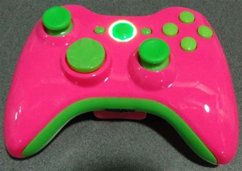 Custom New Xbox 360 Wireless Controller Glossy Pink And Green Xbox
