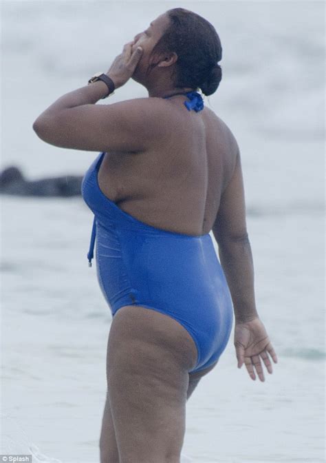 Hello Celebrity Curvy Queen Latifah Busts Out Of An Unflattering Swimsuit During Beach Day Out