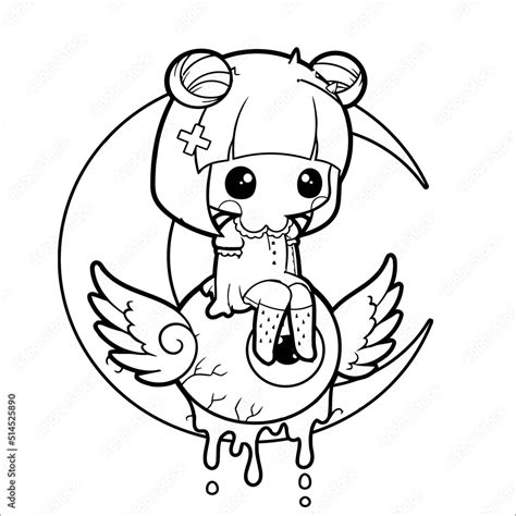 Pastel Goth Coloring Page For Kids Creepy Kawaii Coloring Page