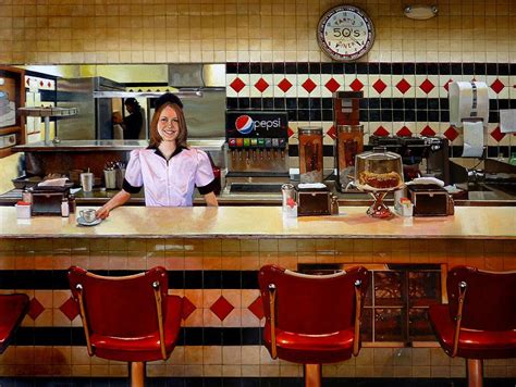 The dinner party comprises a massive ceremonial banquet, arranged on a triangular table with a total of. The Fifties Diner Painting by Doug Strickland