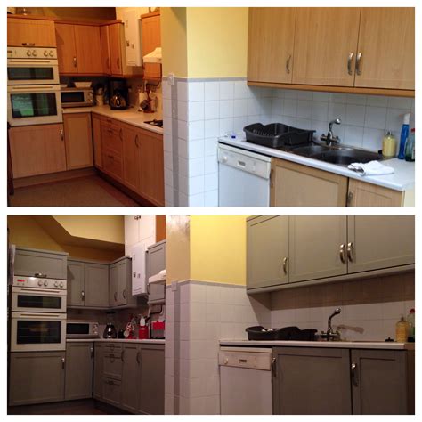 Chalk paint kitchen cabinets before and after. Before and after kitchen using Annie Sloan Paris Grey ...