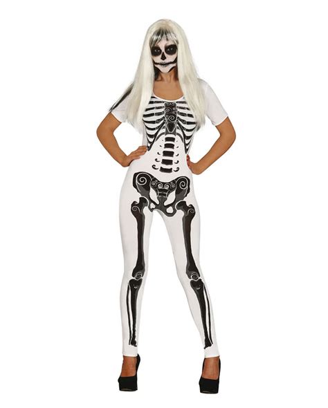 Skeleton Girl Ladies Costume Weiss White Jumpsuit With Print For