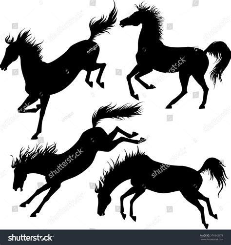Silhouettes Kicking Horses Stock Vector Royalty Free 374343178