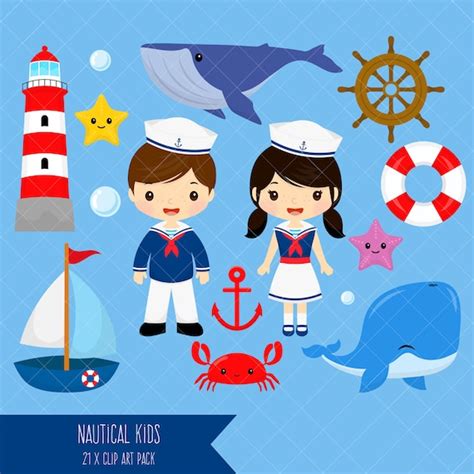 Nautical Kids Clipart Sailor Boy Clip Art Sailor Girl Clip Etsy