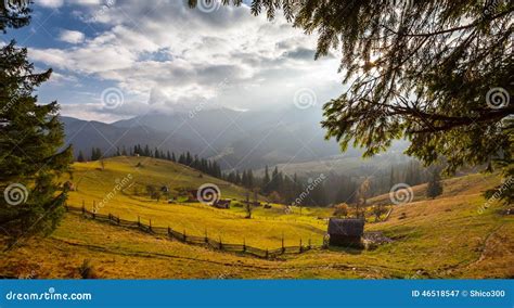 Beautiful Autumn Landscape In Mountains Karpaty In The Forest Stock