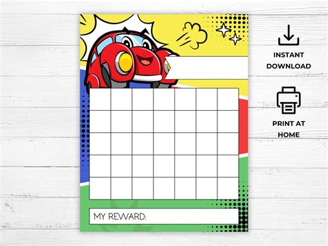 Printable Reward Chart For Kids Race Car Reward Chart Daily Chore