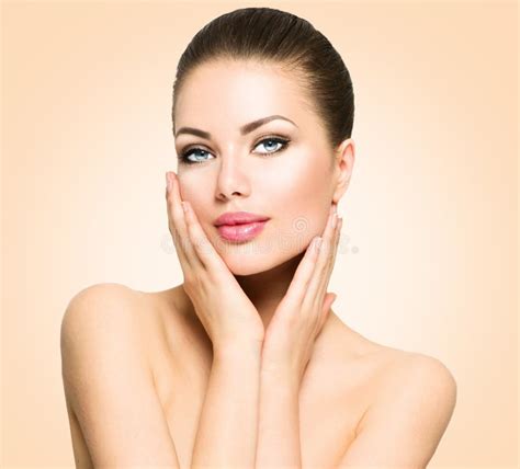 Beautiful Spa Woman Touching Her Face Stock Image Image Of Beige