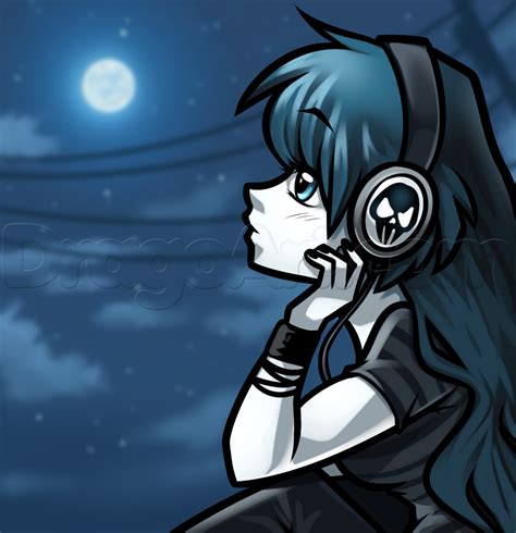 How To Draw A Girl With Headphones Emo Anime Girl Sad Anime Anime