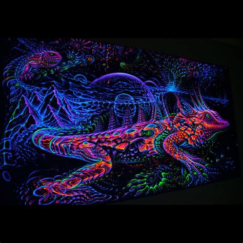 Uv Active Trippy Psychedelic Tapestry Space Travelers Fractalika