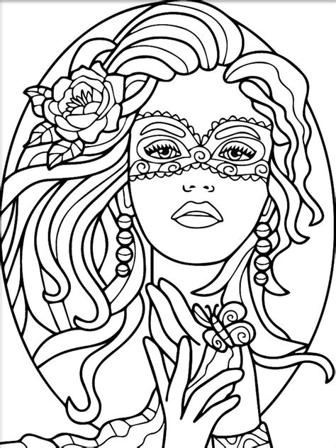 Girl with flowers hair coloring page. Masquerade colouring page | Witch coloring pages, Coloring ...