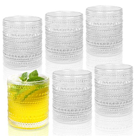cocktail glasses 10 oz hobnail drinking glasses set of 6 vintage glassware textured glass cups