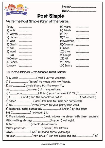 Fill In The Blanks With Simple Past Tense Exercises Pdf C English Grammar Quiz English