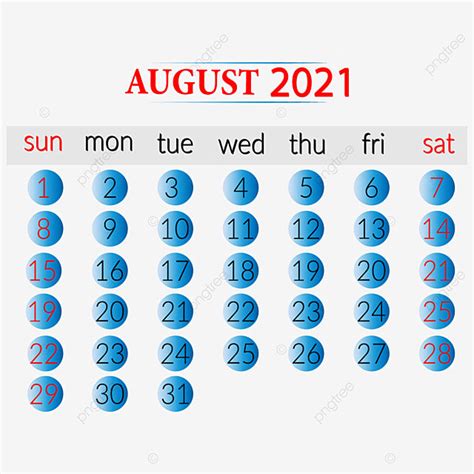 August Calendar Vector Art Png August 2021 Calendar Vector August