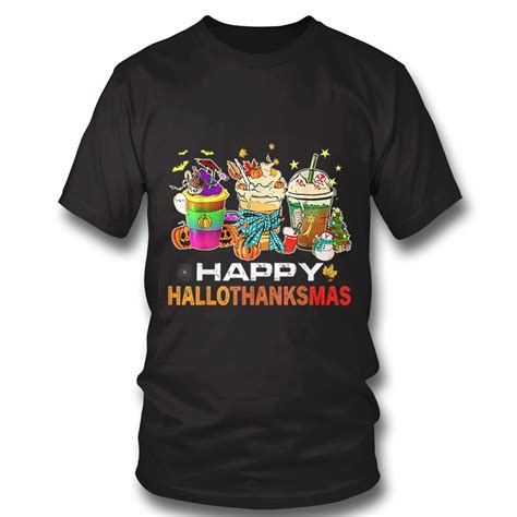 Coffee Halloween Thanksgiving Christmas Happy Hallothanksmas Shirt