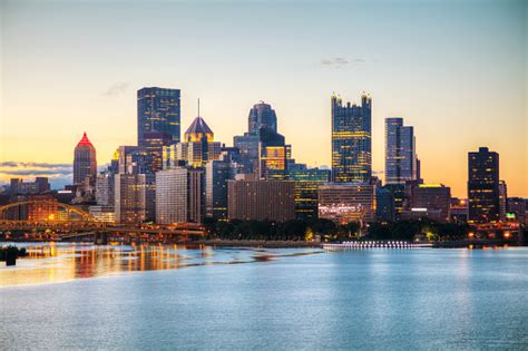 Pittsburgh Cityscape With The Ohio River Stock Photo Download Image