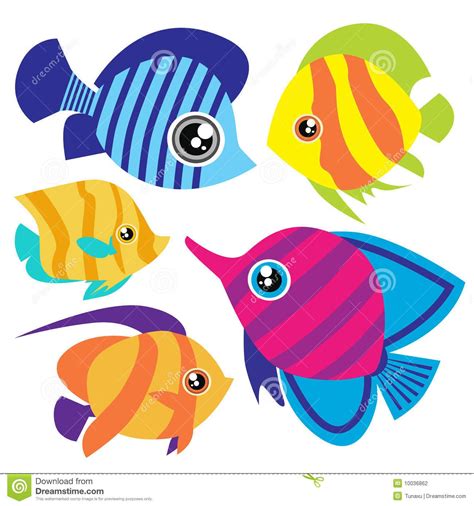 Cute Cartoon Tropical Fish Cartoon Fish Set Stock